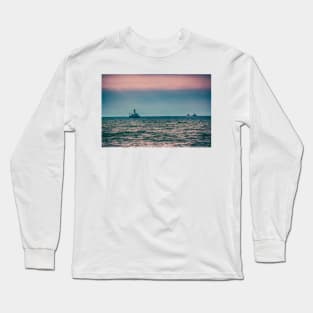 Freighter and Lighthouse Lake Huron Long Sleeve T-Shirt